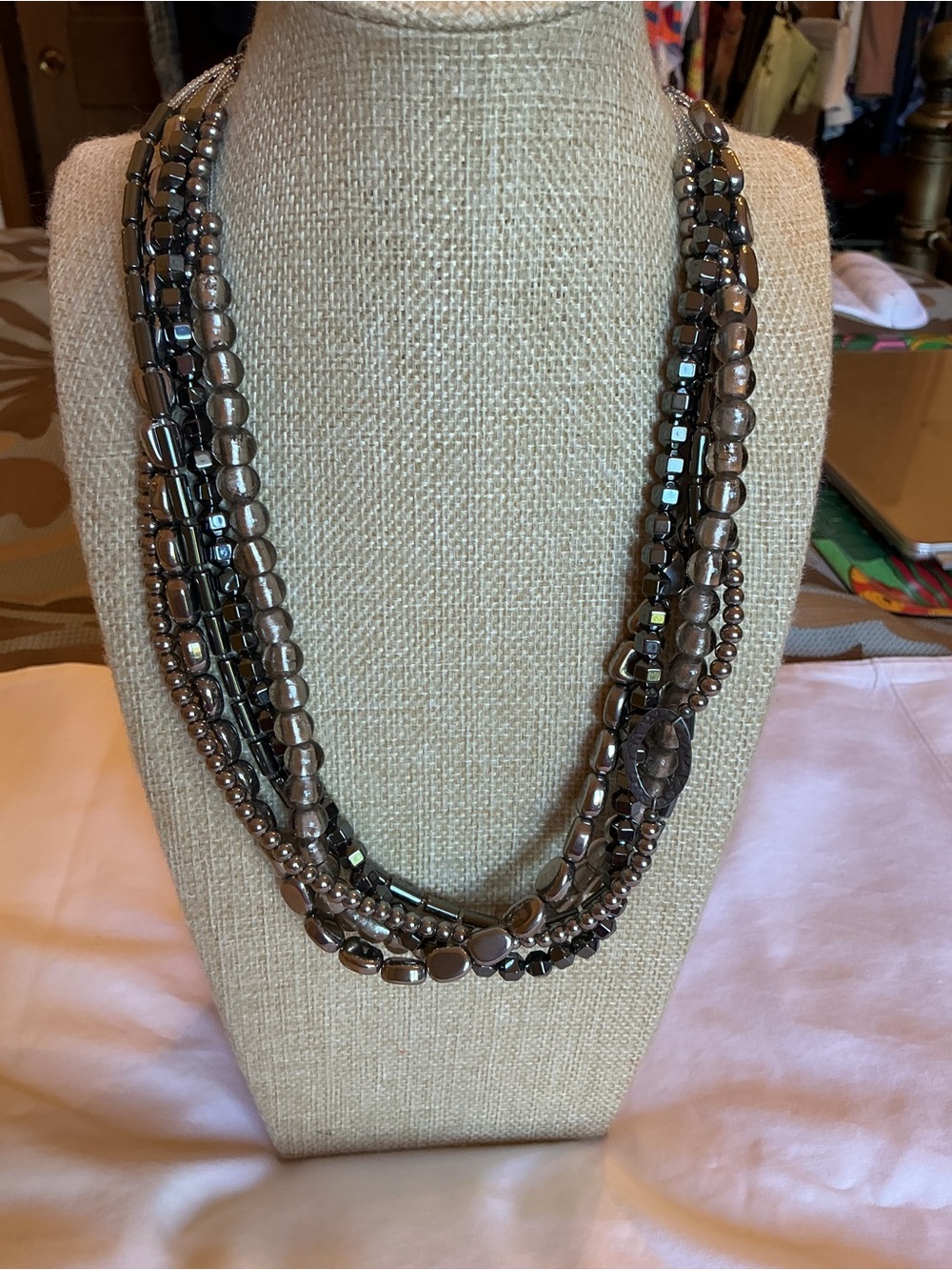 Silpada Sterling Multi-Strand Hematite and Silver Tone Beaded Necklace